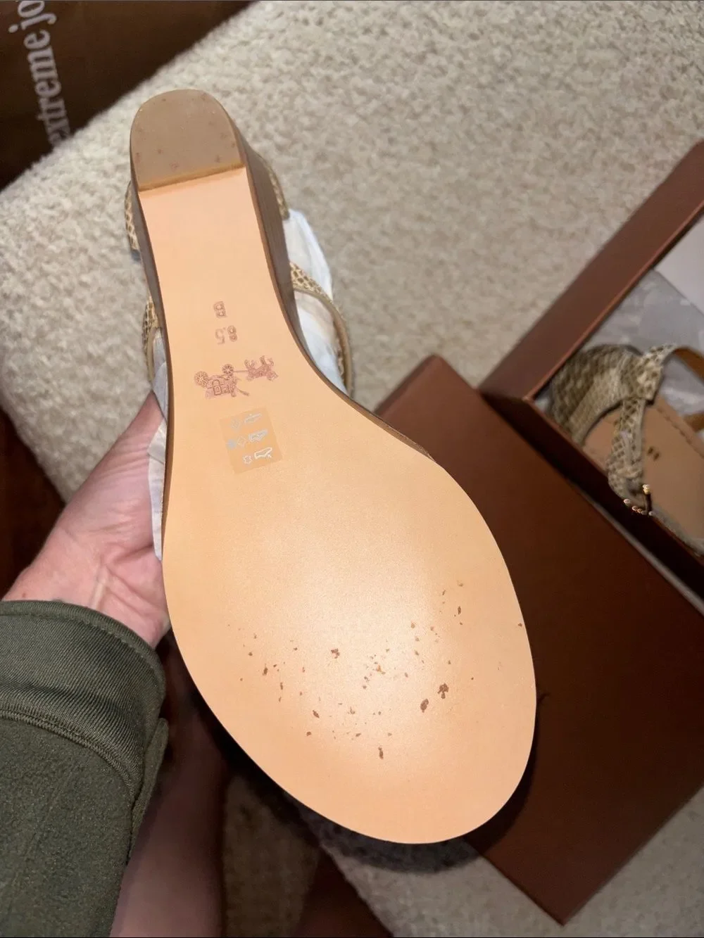 Coach Taupe Snake-Print Wedge Sandals with Ankle Strap